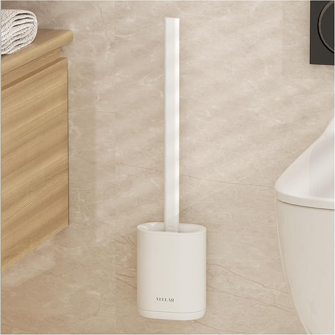 Toilet Brush and Holder Set - Wall Mounted Bathroom Scrub Brush Toilet Bowl Brush and Plunger Set for Bathroom Cleaner (White)