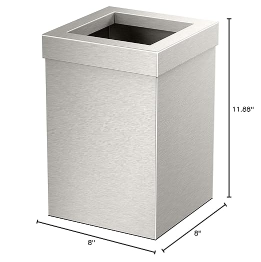 Gatco Small Bathroom Trash Can With Lid Square 3 Gallon Stainless Steel Wastebasket Under Sink Satin Nickel For Bathroom Bedroom Office (1914)