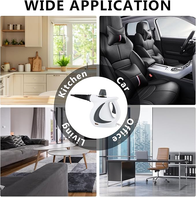 Handheld Pressurized Steam Cleaner - 13 Accessories 9.5ft Cord 3-5 Min Fast Heat 115°C High-Temp Steam for Kitchen Car Tiles Upholstery &amp Windows - Portable Eco-Friendly Chemical-Free