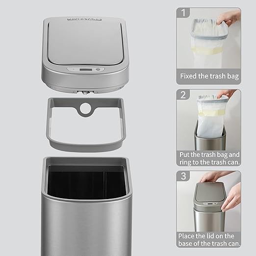 Ninestars Automatic Motion Sensor Bathroom Trash Can 1.8 Gallon Smart Opening Garbage Bin for Bathroom Bedroom Kitchen Office
