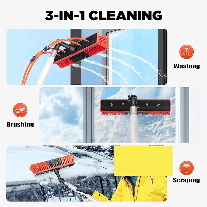 Solar Panel Cleaning Brush 3-in-1 Hydraulic Pole Cleaning Set 8-meter Window 180° Adjustable Brush Head Suitable For Outdoor High WindowsWater Fed Pole