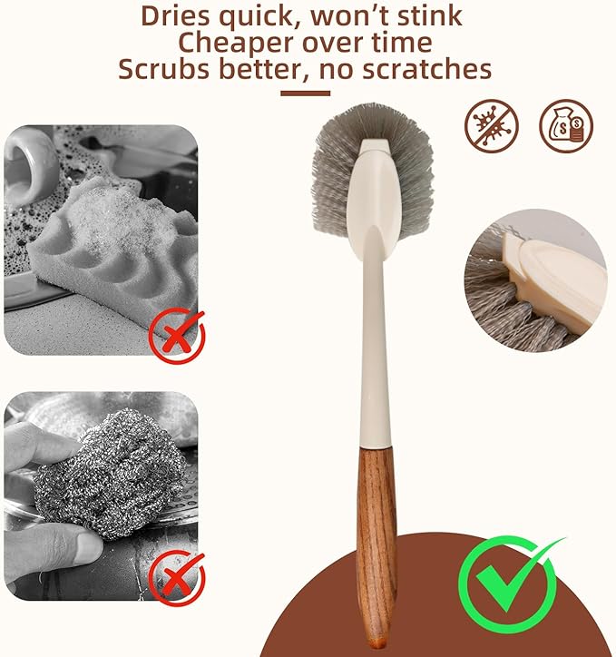 4-Pack Heavy Duty Scrub Brushes Set with Wooden Handles Triangle &amp Square Floor Scrubber Dish Brush Grout Cleaner for Kitchen Bathroom Tile Carpet &amp Stubborn Stains Removal