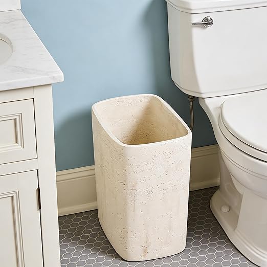 Polytree Natural Travertine Textures Bathroom Trash Can 1.8 Gallon(7 Liter) Small Kitchen Garbage CanLiving Room Bedroom Trash Can Decor Wastebasket for Home Office (Handmade of Resin)