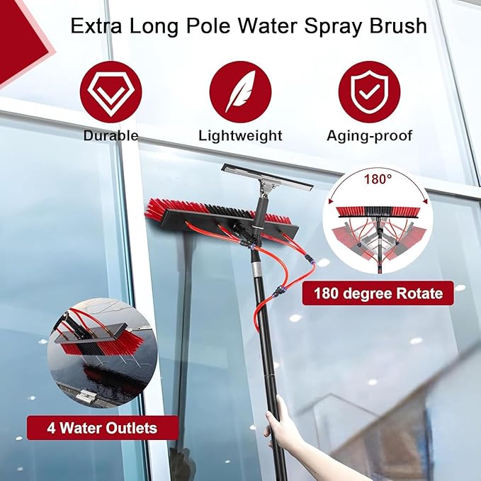 BeoyNot Water Fed Pole Kit Telescopic Water Fed Brush Extendable Pole Kit for Window Glass Solar Panel Clean Roof Outdoor Glass Brush Window Washing Equipment 8m（26ft）