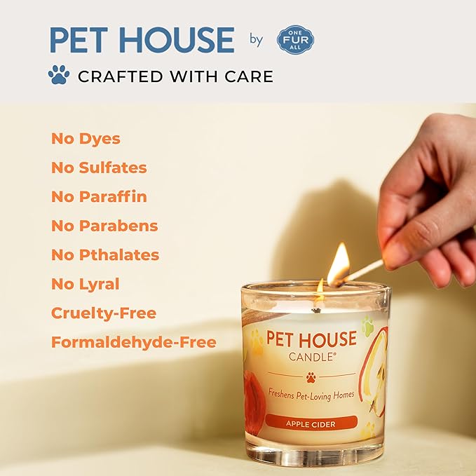 One Fur All Pet House Fall Candles Long Lasting Clean Burning Soy Wax Scented Candles for Pet Odor Orange Spice 2 Pack