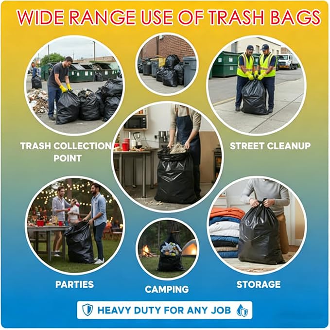 45 Gallon Trash Bags Heavy Duty Large Plastics Garbage Bags 70 Count 2.0 Mil Extra Thick 36”x 44”Trash Can Liners Garbage Trash Bag for Industrial Home Kitchen Commercial Yard Lawn Leaf