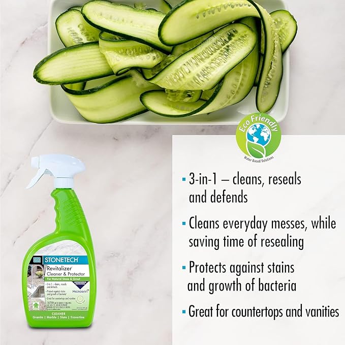 Revitalizer Cleaner &amp Protector for Stonetech Quick Cleaning Spray for Natural Stone Care on Tile Marble &amp Travertine Granite Sealer &amp Granite Countertop Cleaner Spray Cucumber Scent