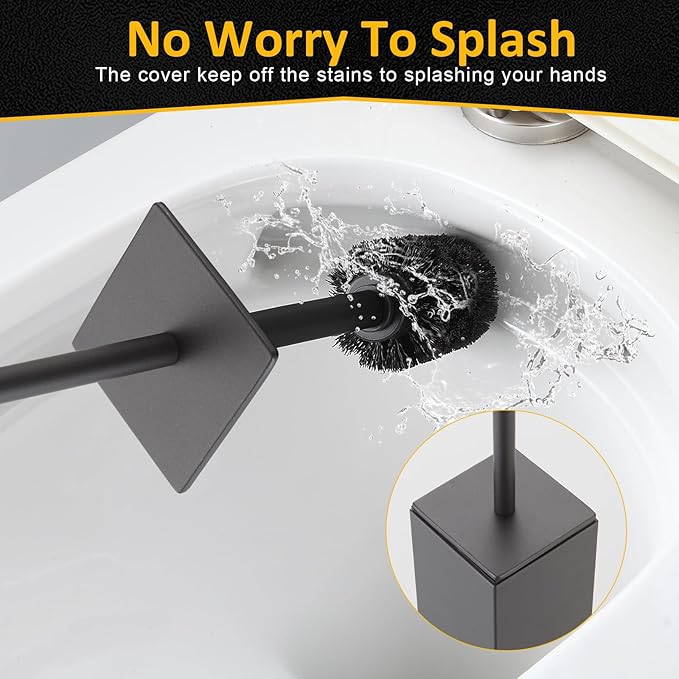 Toilet Brush and Holder Floor Standing Gun Gray with 2 Replaceable Heads Bathroom Toilet Brush Freestanding Toilet Bowl Brush with Removable Liner and Splash Guard Modern Square Design