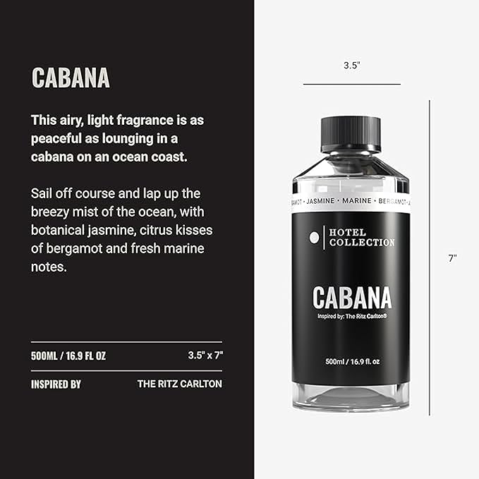 Hotel Collection Diffuser Oil - Cabana - Aromatherapy Essential Fragrance Oil - Hints of Marine Bergamont &amp Jasmine - 500ML 16.9 Fl oz