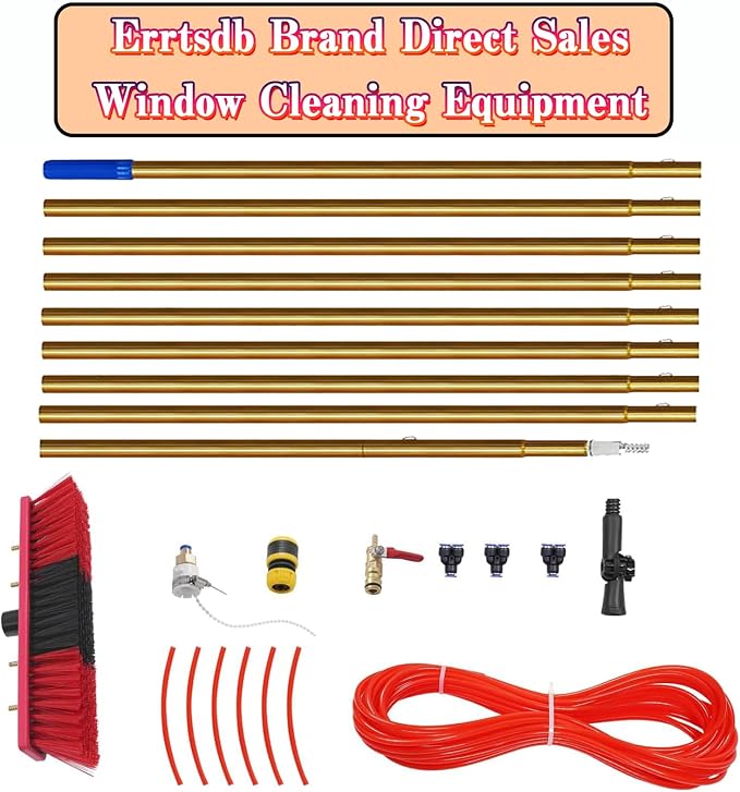 Water Fed 49ft Window Cleaning Pole Kit for Trucks Boats Cars Telescopic Extendable Brush with Hose Fed System for Solar Panels and Conservatories