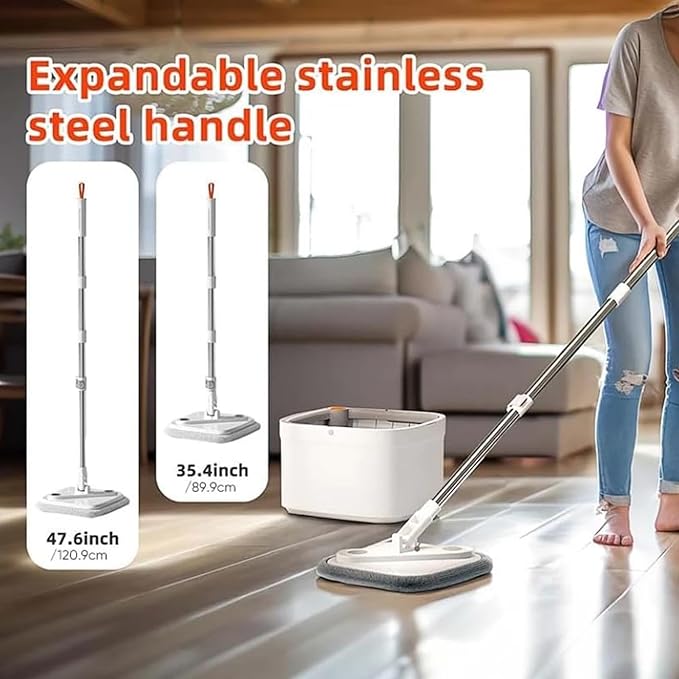 Spin Mop Set Self Wringing 360° Rotating Square Mop Head with Self Separation Dirty and Clean for Hardwood Tile Marble Floors
