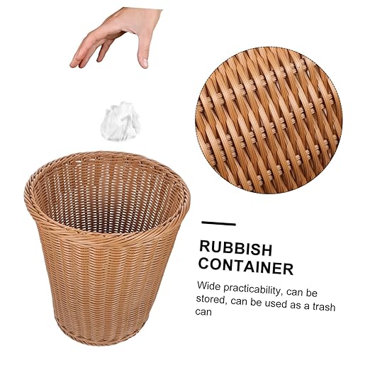 ABOOFAN 1pc Decorative Trash Can Rustproof Iron Imitated Rattan Woven Waste Basket for Office