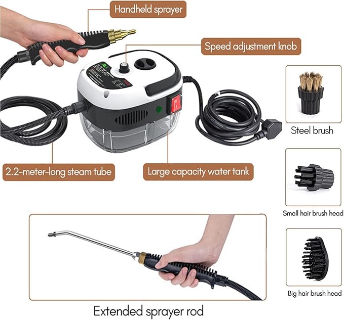 Portable Handheld Steam Cleaner High Temperature Pressurized Steam Cleaning Machine with 3 Brush Heads Suitable for Kitchen Furniture Bathroom CarBlue