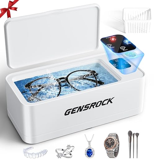 GENGROCK Ultrasonic Jewelry Cleaner Machine 48kHz Sonic Cleaner 3 Modes Deep Cleaning 360ML Food Grade Tank 45dB Quiet for Jewelry Rings Gold Silver Glasses Dentures(White)
