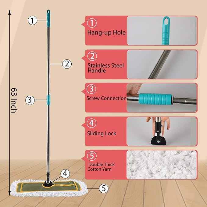 OFO 24inch Industrial Commercial Dust Mop 2 Sets // Heavy Duty Dust Mop // 63inch Length Stainless Steel Handle //Easily Clean Large Area FactoryShopping MallGarage