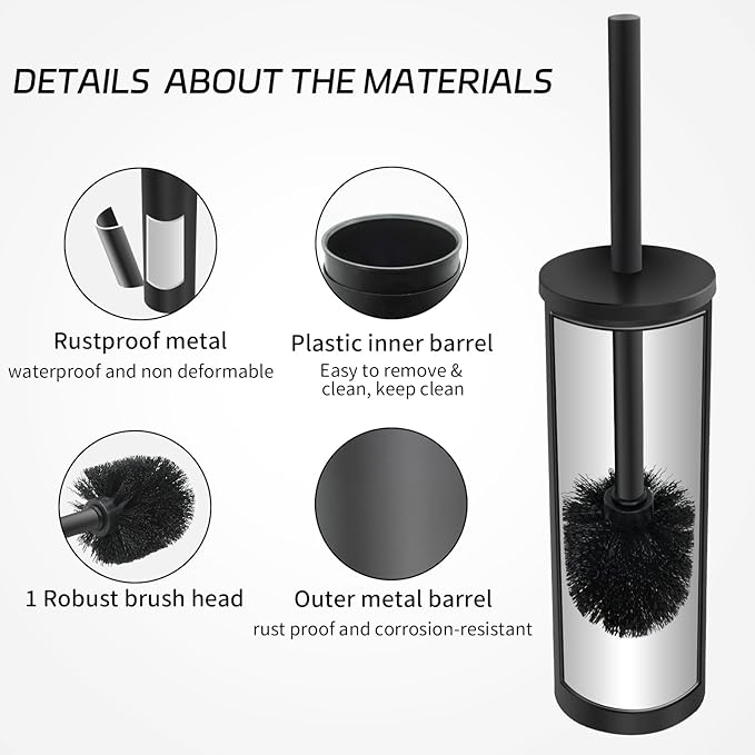 Stainless Steel Toilet Brush with Holder Set for Bathroom Storage and Organization Toilet Bowl Cleaner Brush and Holder (1 Black)