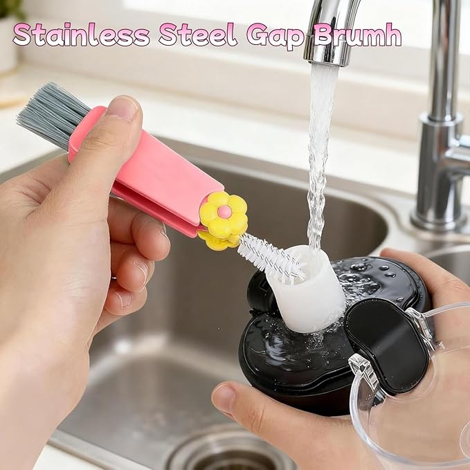 3 in 1 Cup Lid Cleaning Brush Multifunctional Bottle Brush Cleaner Home Kitchen Crevice Brush Tools for Bottle Gap Tight Spaces Cup (Green 1pcs)