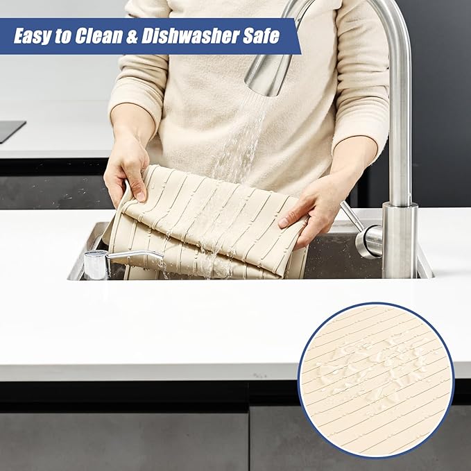 Silicone Dish Drying Mat 20 x 28 Non-Slip Easy Clean Sink Mat Large Heat-Resistant Dish Drainer Mat for Kitchen Counter Sink Refrigerator or Drawer Liner