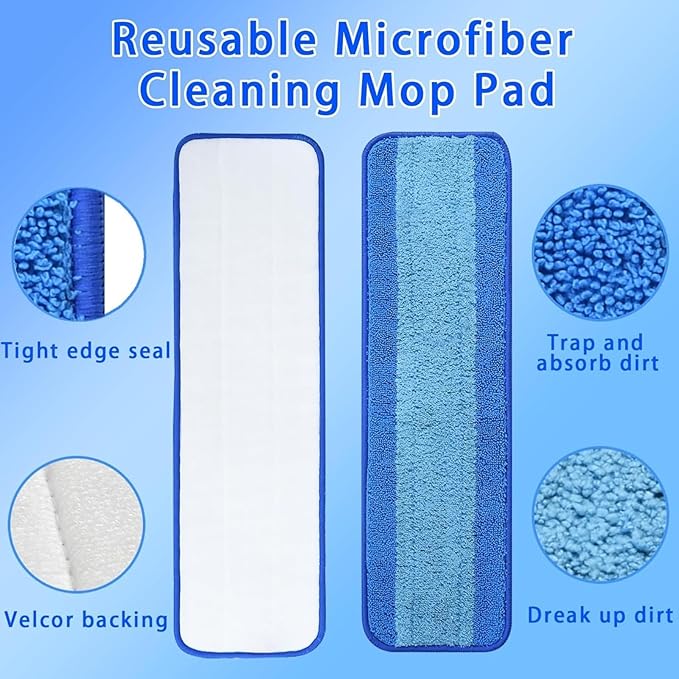 4-Pack Commercial Microfiber Mop Pads | Fits 17 &amp 18 Flat Mops - Reusable Wet/Dry Refills for Hardwood Tile &amp Laminate Floors