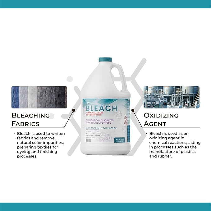DIYChemicals Bleach - Concentrated Bleach (Sodium Hypochlorite 12.5%) - Cleaning Deodorizing Whitening Renewing (Gallon)
