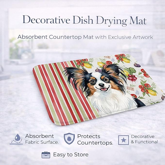 Caroline's Treasures Tricoilor Papillon Vegetables Dish Drying Mat Absorbent Dish Drying Mat Pad for Kitchen Counter Dish Drainer Mat for Countertop 14 x 21 Multicolor