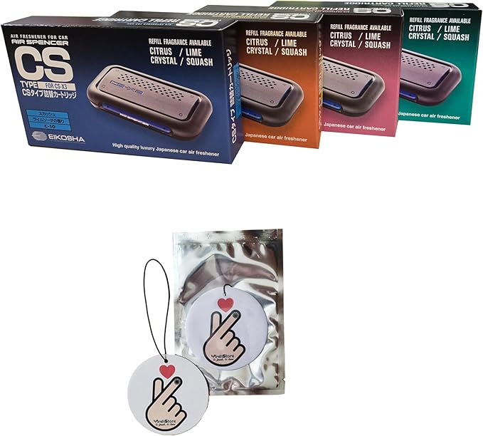 YirehStore CSX3 Air Spencer CS-X3 Air Freshener Refill Cartridge 12-Pack Assorted Bundle (4 Different Scents 3pk for each scent) and YirehStore Car Hanging Freshener Finger Heart