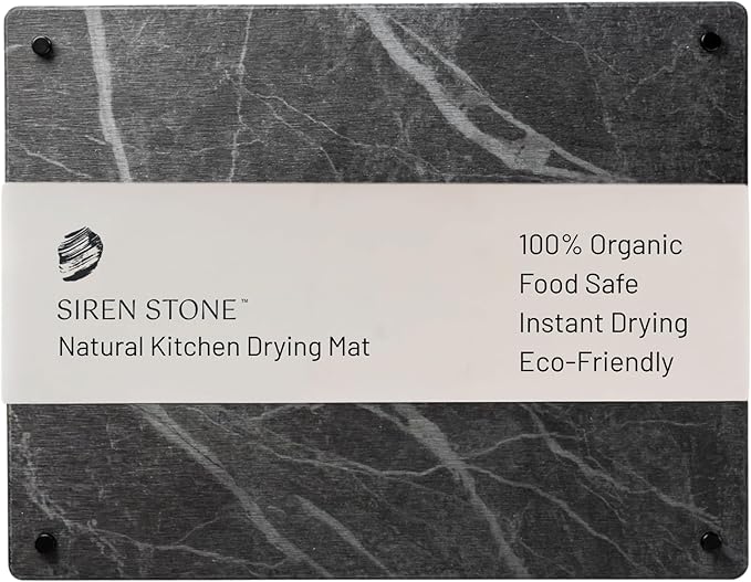 LARGE Siren Stone Natural Dish Drying Mat for Kitchen Counter - Premium Diatomaceous Earth Mat | Quick Drying Super Absorbent | Non-Toxic BPA-Free Eco-Friendly | Female-Founded USA Brand (18x14)