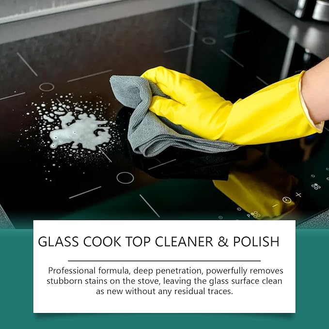 Glass Stove Top Cleaner &amp Polish - Removes Grease Stains For Electric/Ceramic Cooktops Leaves Shine Easy To Use(2PCS)