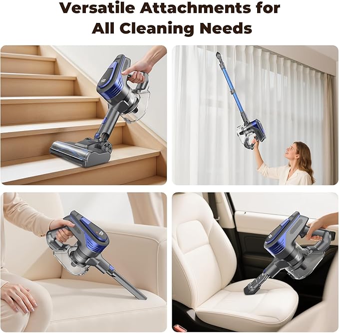 N16 Cordless Vacuum Cleaner Lightweight Vacuum Cleaners for Home with Powerful Suction 2600mAh Battery with 45 Mins Runtime Rechargeable Stick Vacuum Cordless for Hardwood Floor Carpet Pet Hair