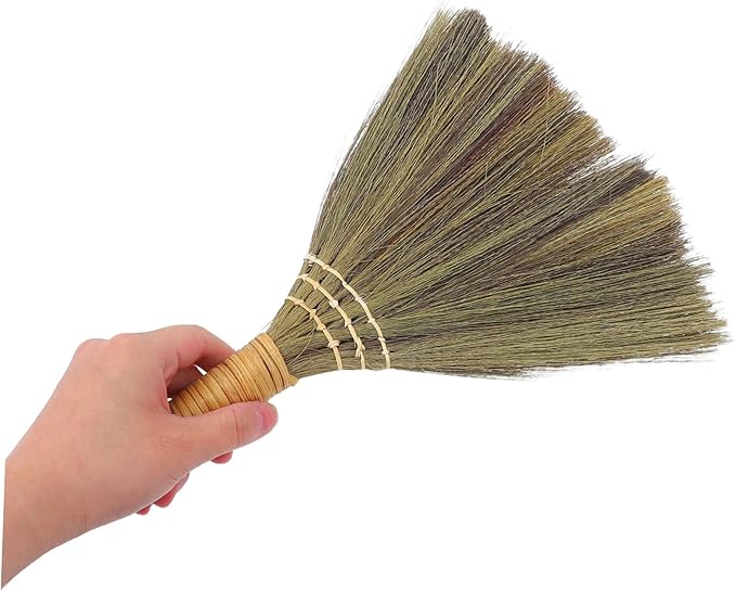 Cabilock Handmade Soft Bristle Broom Set 2pcs Detachable Natural Grass Dust Sweeping Tool for Indoor Cleaning for Living Room and Home Dust Removal
