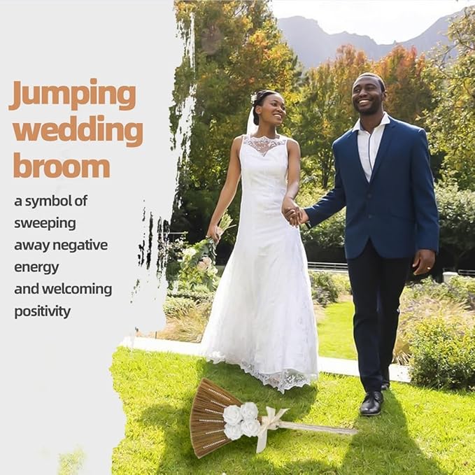 Wedding Broom for Jumping Ceremony Decorative Broomstick DIY with Ribbons Artificial Roses &amp Sticky Pearl African American Jumping The Broom for Wedding