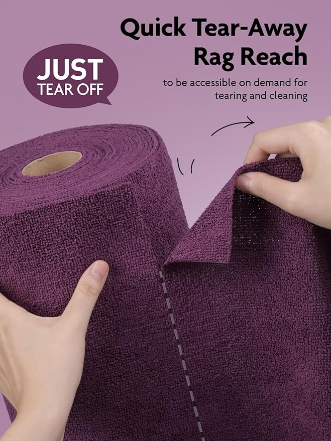 Fantasticlean Microfiber Cleaning Cloth Roll -75 Pack Tear Away Microfiber Towels 12 x 12 Reusable Washable Scratch Free Ultra Absorbent for All-Around Cleaning Supplies (Dark Purple)