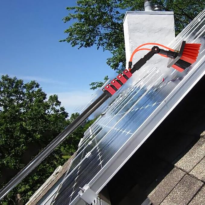 Solar Panel Cleaning Brush Window Cleaning Pole Window Cleaner Kit Water/Hose Fed Pole Window Cleaning Brush Equipment Cleaning Photovoltaic and Solar Panels20FT/6M