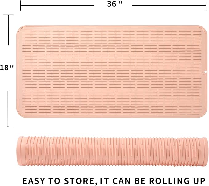 MicoYang Silicone Dish Drying Mat for Multiple UsageEasy cleanEco-friendlyHeat-resistant Silicone Mat for Kitchen Counter or SinkRefrigerator or Drawer Liner Pink 5XL 36inches x 18inches