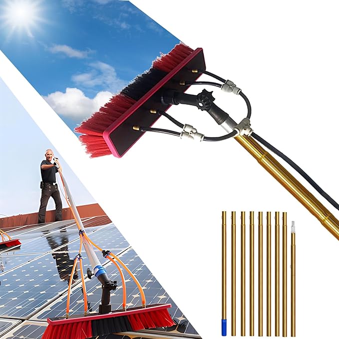 Glass Cleaning Brush Home Water Fed Telescopic Pole Kit Solar Panel Brush Rotating for Photovoltaic Panel33FT Water Fed Pole Kit for Window Cleaning with Aluminum Telescopic Pole and Extend