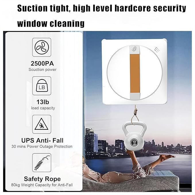 Electric Window Cleaning Robot with Z-N Path Auto Cleaning Dual-Way Water Spray &amp 2500Pa Suction – Automatic Outdoor/Indoor Glass Cleaner for High-Rise Windows