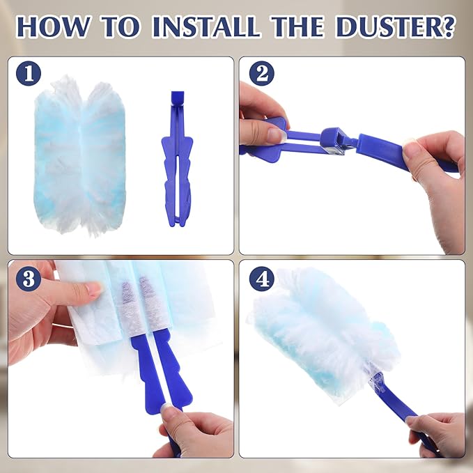 Yaomiao 120 Pcs Duster Refills for Cleaning Includes 100 Disposable Duster Refills Bulk with 20 Replacement Handle for Cleaning Office Home Blinds Ceiling Fans Furniture(Blue)