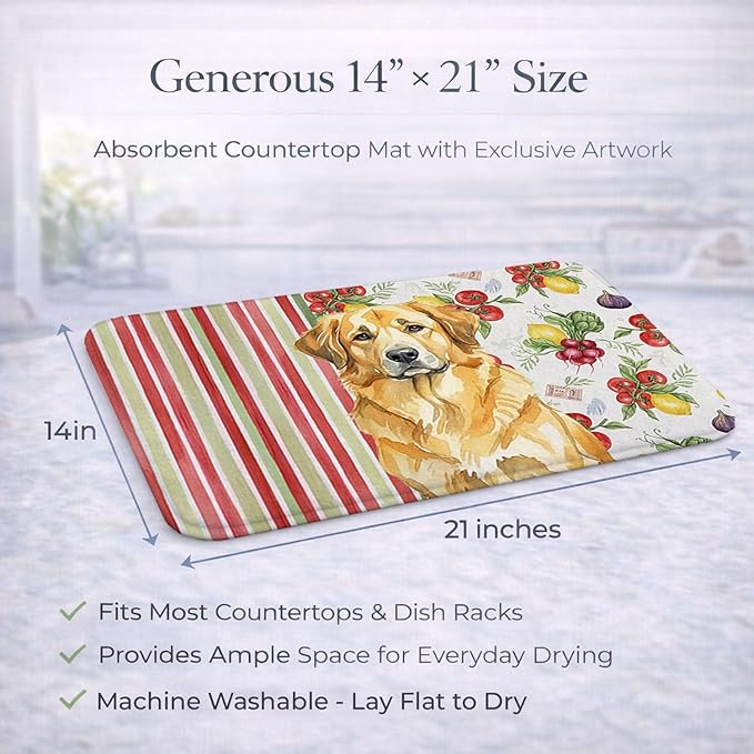Caroline's Treasures Lion Yellow Leonberger Vegetables Dish Drying Mat Absorbent Dish Drying Mat Pad for Kitchen Counter Dish Drainer Mat for Countertop 14 x 21 Multicolor