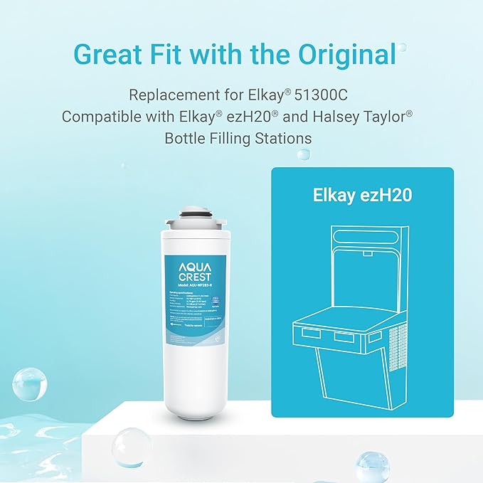 [WITH CHIP] AQUA CREST WF283-R Replacement for Elkay® 51300C Compatible with Elkay® ezH20® and Halsey Taylor® Bottle Filling Stations NSF/ANSI 42 Reduces Chlorine Bad Taste &amp Odor 3 Packs