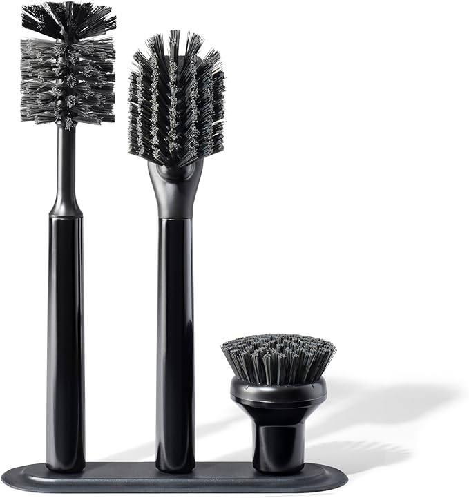 Ionic Brush Set Magnetized to Stand Upright Stainless Steel with Replaceable Heads Onyx/Black