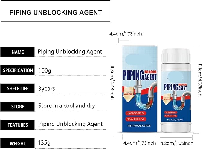 Fast-Acting Drain Cleaner: Unclogs Kitchen Sinks Bathroom Drains &amp Toilets in 5 Min | Safe for PVC Copper Steel(2PCS)