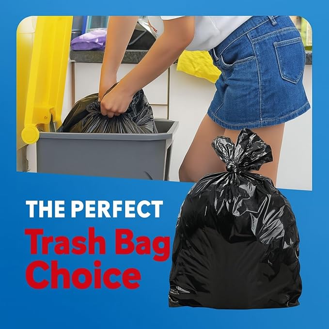33 Gallon Trash Bags 33 x 39 Inch – 1.5 Mil Heavy Duty Black Can Liners 100 Count – Ideal for Kitchen Office Bathroom Industrial Commercial and Recycling Use