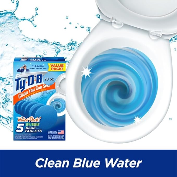 TY D BOL Toilet Bowl Cleaning Tablets with Continuous Blue Spruce Scent keeps Toilets Smelling Fresh &amp Clean (3 Packs of 5 tablets each) (Blue Spruce)
