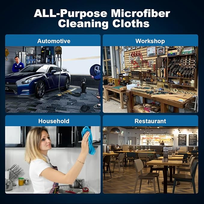 Shop Towels 100 Sheets Microfiber Cleaning Cloth Commercial Grade Washcloths Lint-Free Bulk Shops Rags for Cars Mechanic Restaurant Garage Housekeeping 11x 9 Blue