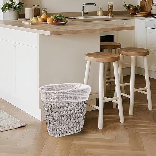 Wicker Trash CanWaterproof Bathroom Waste BasketPlastic Wicker Woven Waste Basket with Built-in Handles 19 Liters/5 GallonsDecorative Boho Rubbish Bin for Bedroom Office Kitchen Laundry (gray)