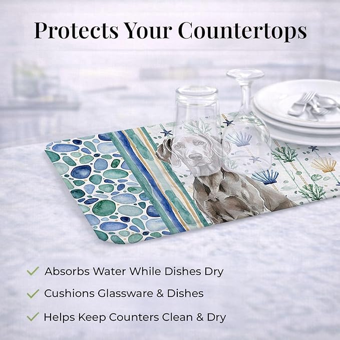 Caroline's Treasures Weimaraner Coastal Sea Glass Dish Drying Mat Absorbent Dish Drying Mat Pad for Kitchen Counter Dish Drainer Mat for Countertop 14 x 21 Multicolor