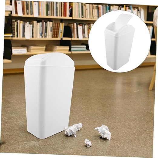Lurrose Plastic Swing Lid Trash Can with Reinforced Durability for Kitchen Bathroom Bedroom Narrow Space Waste Container with Odor-reducing Swing Top Large Capacity Household Waste Basket