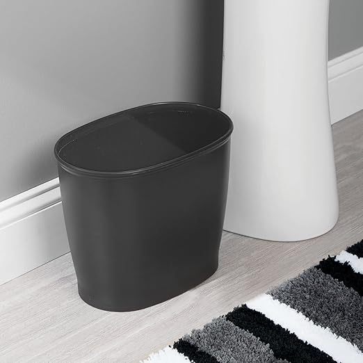 mDesign Oval Shatter-Resistant Plastic Trash Can 8.5 Liters Black 12 x 8 x 10 (Pack of 2)