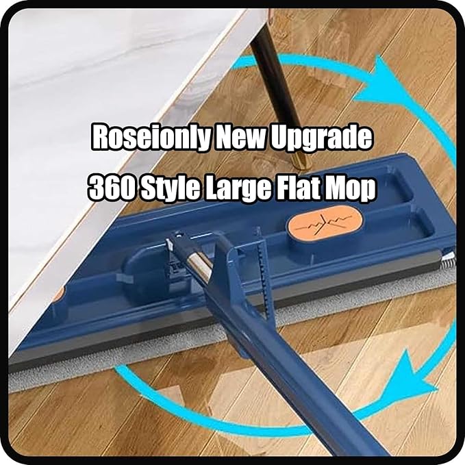 Large Flat Mop - Magic Mop 360° Wall Cleaning with Long Handle Stainless Steel Long Handle with 2/4 Microfiber Pads for Floors Corner Window 12027(White Mop+4 Rag)