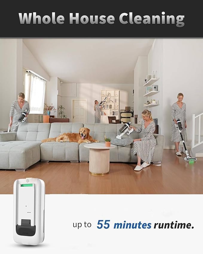 Cordless Vacuum Cleaner 55Mins Vacuum Cleaners for Home 15-in-1 Self-Standing Stick Vacuum with LED Light Anti-Tangle &amp Wall Mount Charge Lightweight Vacuum for Hard Floors Carpets Pet Hair
